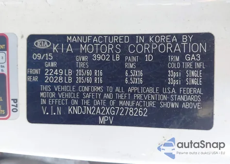 2016 Kia Soul z USA, uszkodzony, nr VIN KNDJN2A2XG7278262